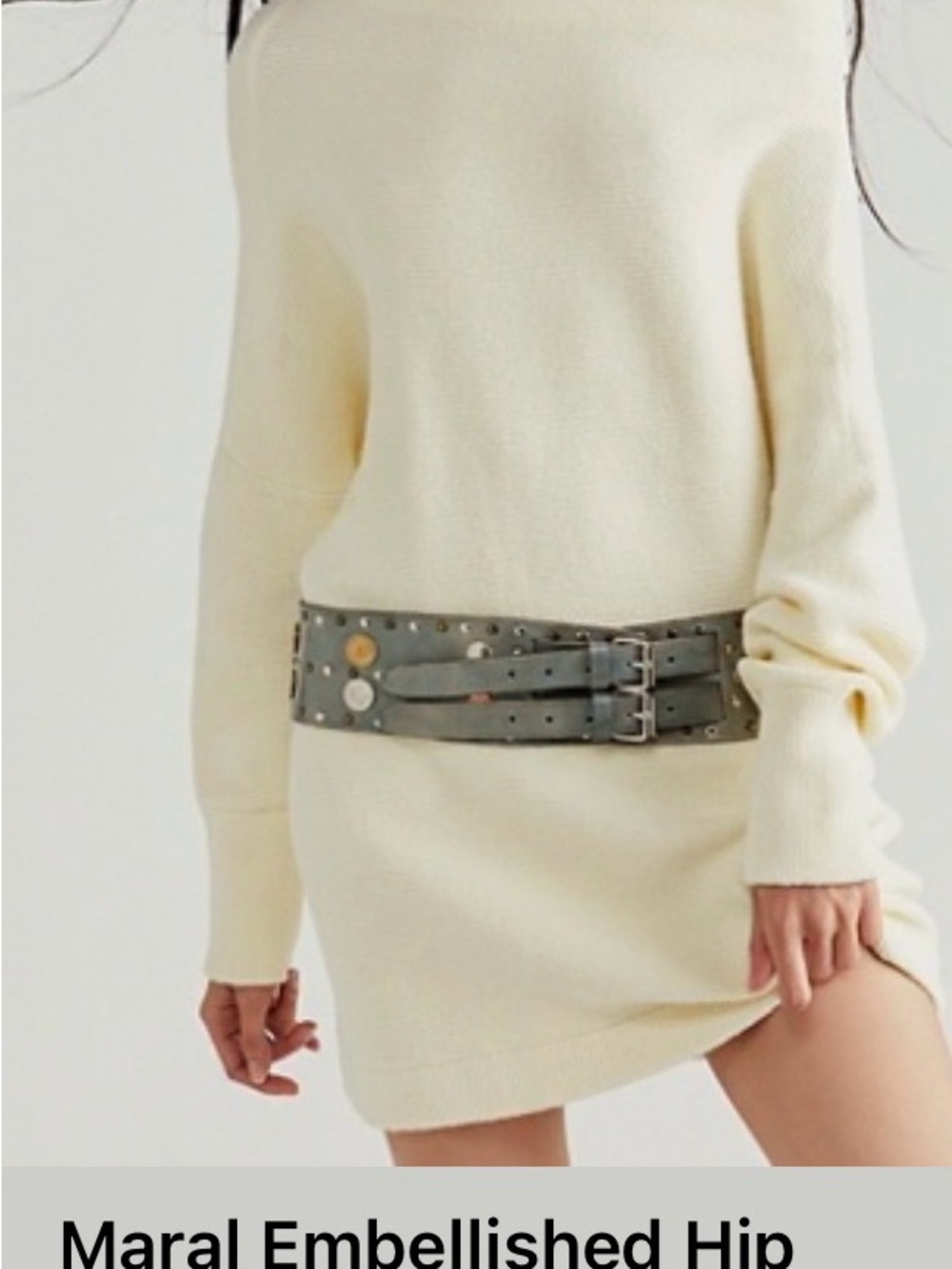 Free People Maral Studded Brown Leather Double-Buckle Waist Belt - Picture 2 of 5